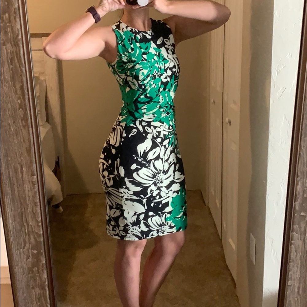 Ralph Lauren Navy and Green Floral BodyCon Dress